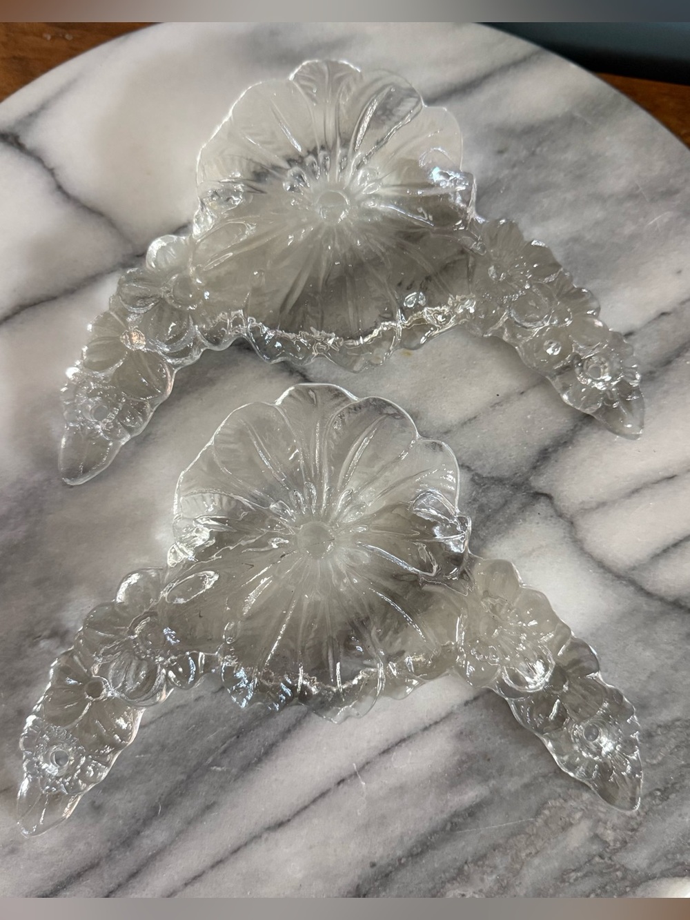 Pair of Vtg Glass Floral Handles for Vanity Tray Mirror Ornate